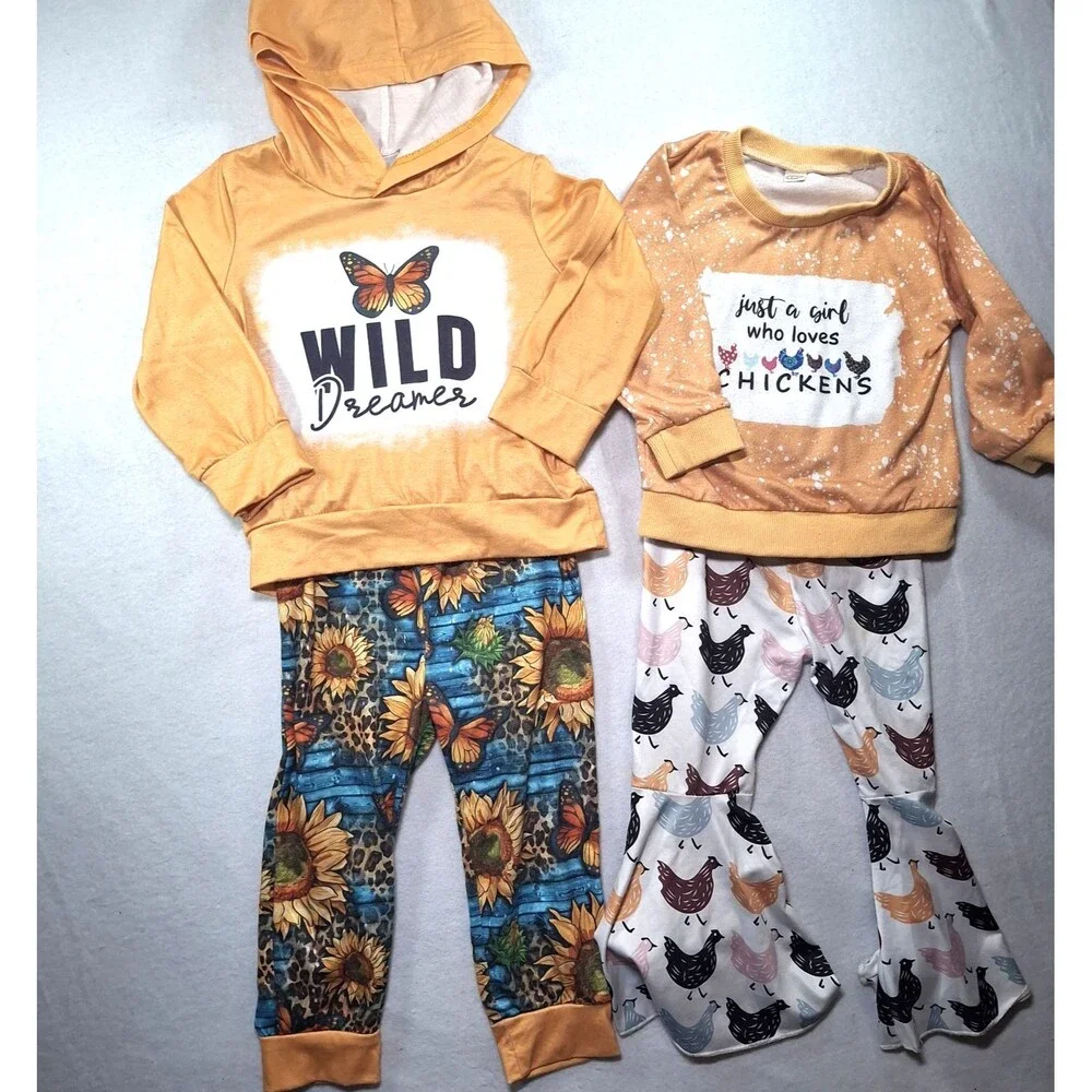 Western Kids Bundle: Wild Dreamer Sunflower Hoodie & Chicken Flare Pant Outfits
